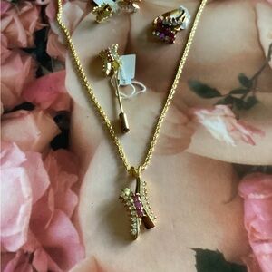 New vintage genuine ruby 4 piece jewelry set gold vermeil plated